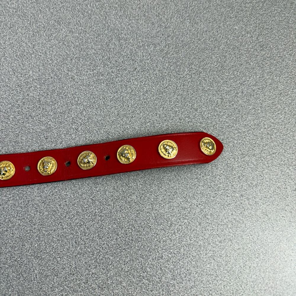 Anne Klein Lion Leather Belt Womens Red Gold Medallion 90s Metal 1" Animals - Picture 6 of 9